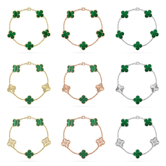 [Lume Jewels]New  CLOVER 5 MOTIF MALACHITE BRACELET COLLECTION