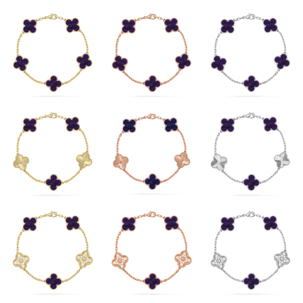 [Lume Jewels]New CLOVER 5 MOTIF PURPLE STRIPES BRACELET COLLECTION