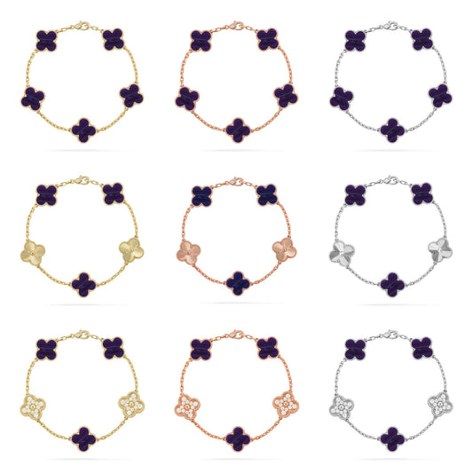 [Lume Jewels]New CLOVER 5 MOTIF PURPLE STRIPES BRACELET COLLECTION