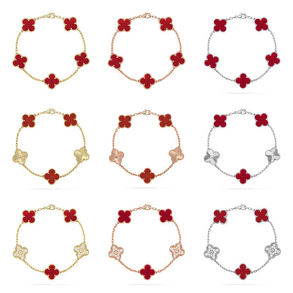 [Lume Jewels]New  CLOVER 5 MOTIF RED CORNELIAN BRACELET COLLECTION