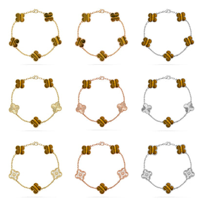 [Lume Jewels]New  CLOVER 5 MOTIFS TIGER EYE BRACELET COLLECTION