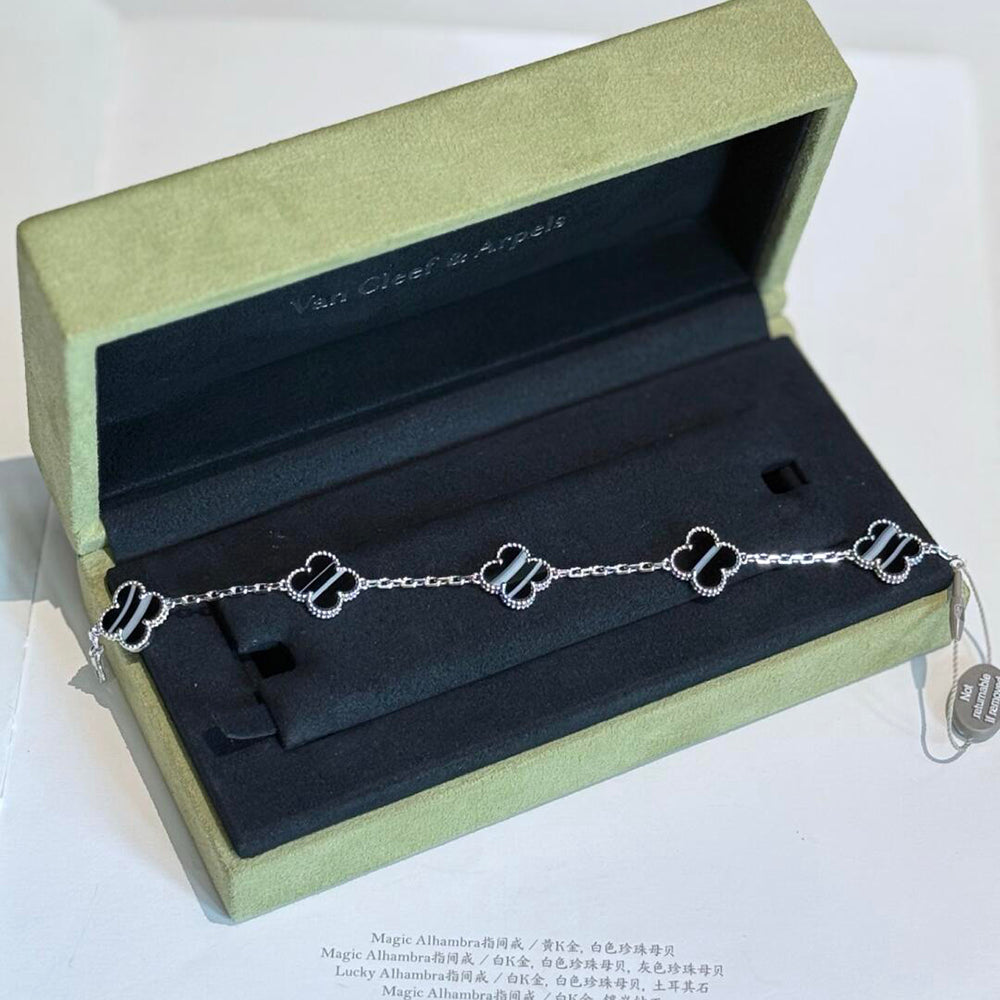 ¡®Lume Jewels¡¯CLOVER 5 MOTIF VEINED ONYX BRACELET SILVER