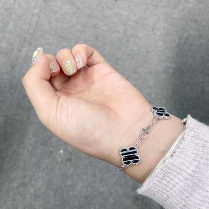 ¡®Lume Jewels¡¯CLOVER 5 MOTIF VEINED ONYX BRACELET SILVER