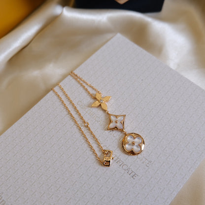 ¡®Lume Jewels¡¯COLOR BLOSSOM LARIAT NECKLACE PINK GOLD WHITE MOTHER PEARL AND DIAMOND