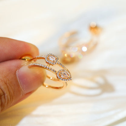 [Lume Jewels]CREOLES MY TWIN 2 RANGS SILVER DIAMOND EARRINGS