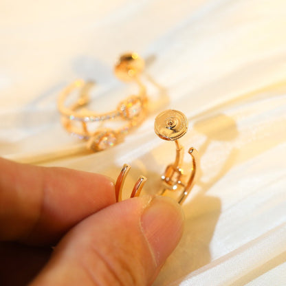 [Lume Jewels]CREOLES MY TWIN 2 RANGS SILVER DIAMOND EARRINGS