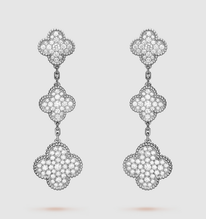 ¡®Lume Jewels¡¯CLOVER 3 MOTIF DIAMOND SILVER DROP EARRINGS