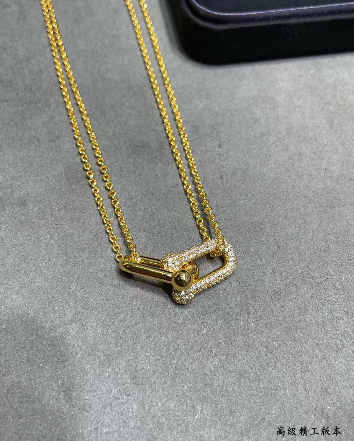 [Lume Jewels]T House Diamond-Set Double Chain Link Pendant Necklace