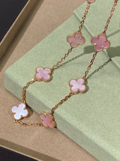 [Lume Jewels] Pink Necklace with Ten Clover Designs