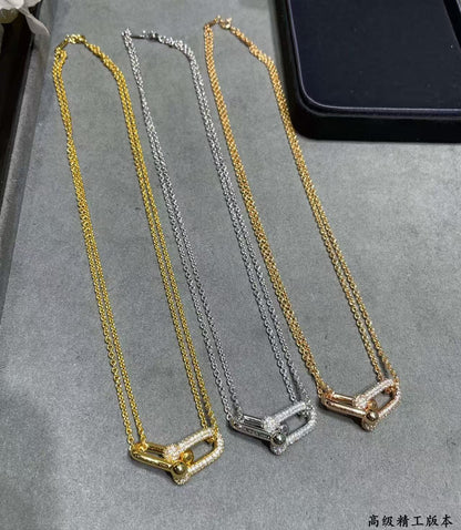 [Lume Jewels]T House Diamond-Set Double Chain Link Pendant Necklace