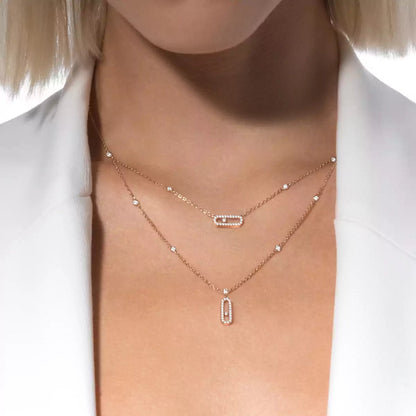 [Lume Jewels]2 Rows Rose Gold Diamond Pave_ Necklace Move Uno