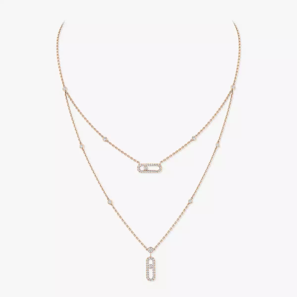 [Lume Jewels]2 Rows Rose Gold Diamond Pave_ Necklace Move Uno