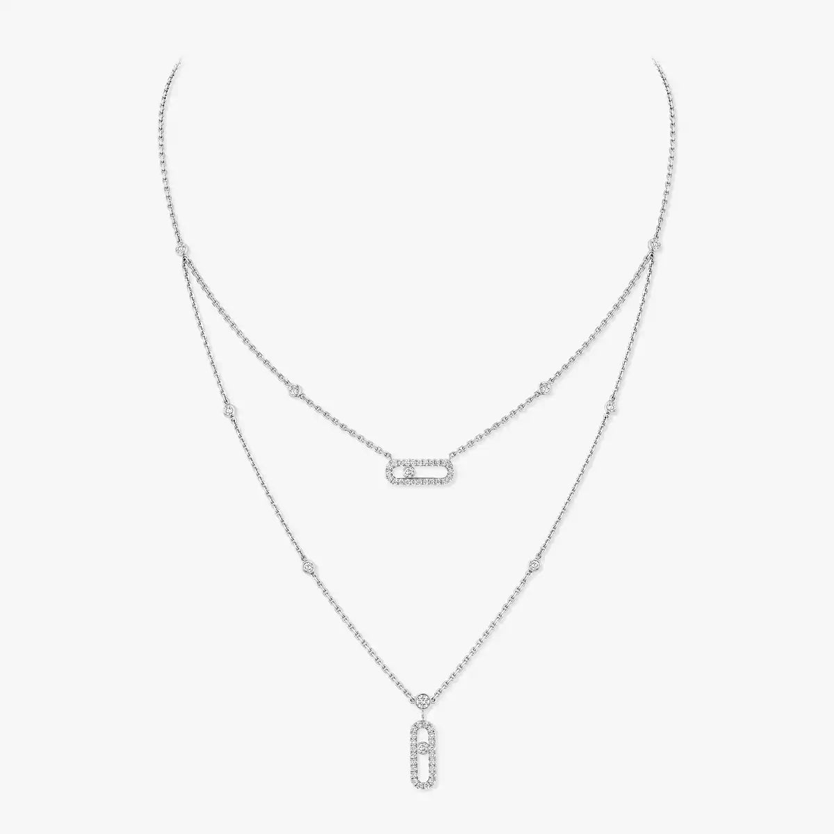 [Lume Jewels]2 Rows Rose Gold Diamond Pave_ Necklace Move Uno