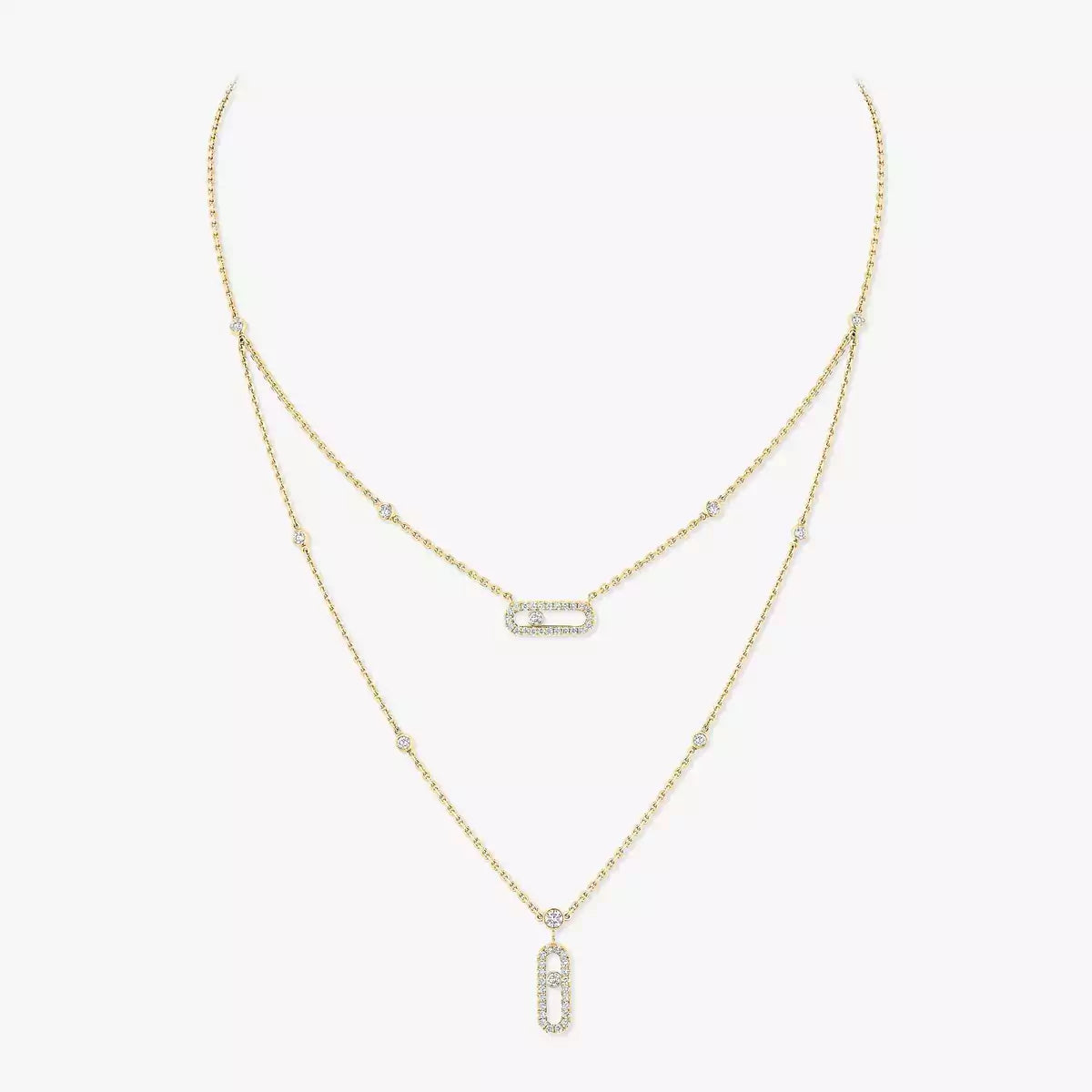 [Lume Jewels]2 Rows Rose Gold Diamond Pave_ Necklace Move Uno