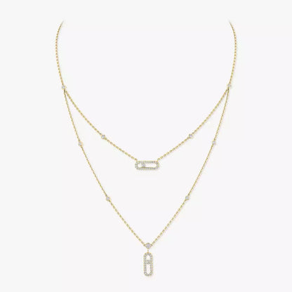 [Lume Jewels]2 Rows Rose Gold Diamond Pave_ Necklace Move Uno