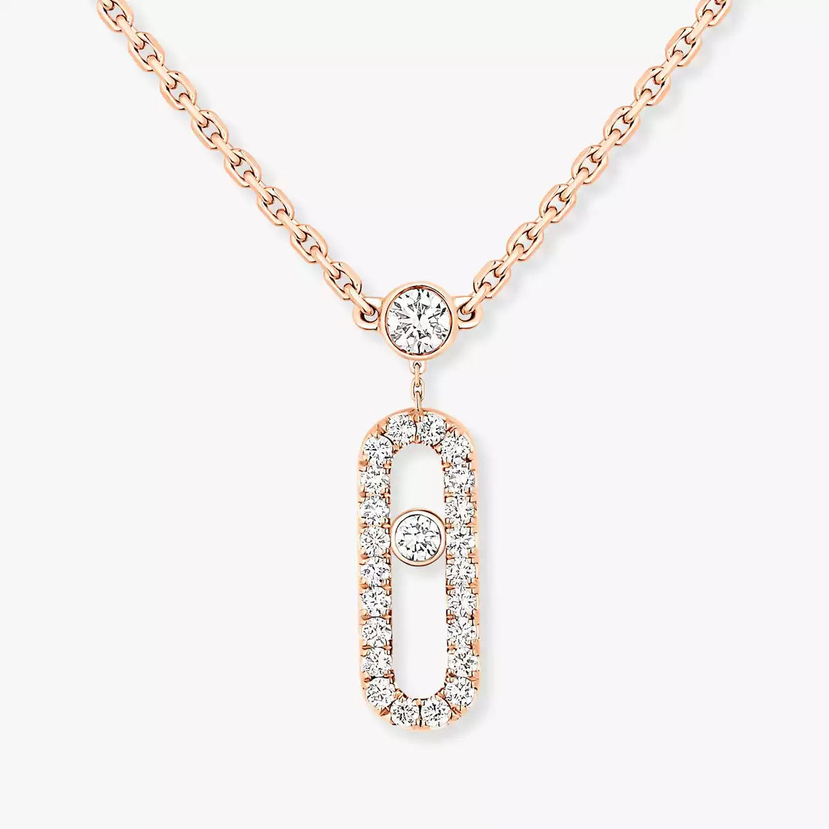[Lume Jewels]2 Rows Rose Gold Diamond Pave_ Necklace Move Uno