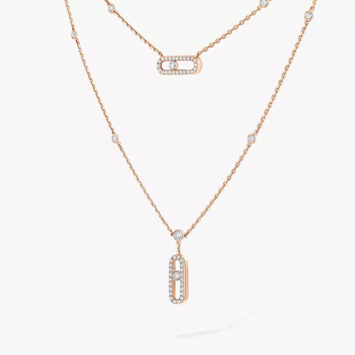 [Lume Jewels]2 Rows Rose Gold Diamond Pave_ Necklace Move Uno