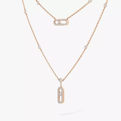 [Lume Jewels]2 Rows Rose Gold Diamond Pave_ Necklace Move Uno