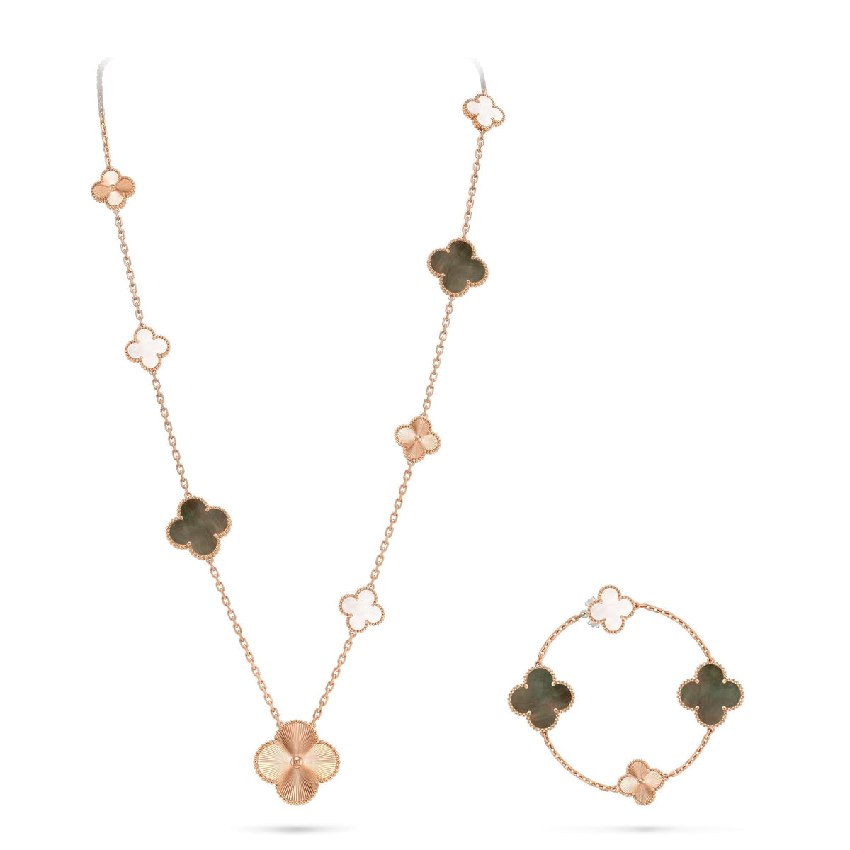[Lume Jewels]DETACHABLE CLOVER 15(11+4) FLOWER ROSE GOLD NECKLACE SET
