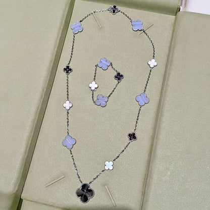 [Lume Jewels]DETACHABLE CLOVER 15(11+4) FLOWER SILVER NECKLACE SET