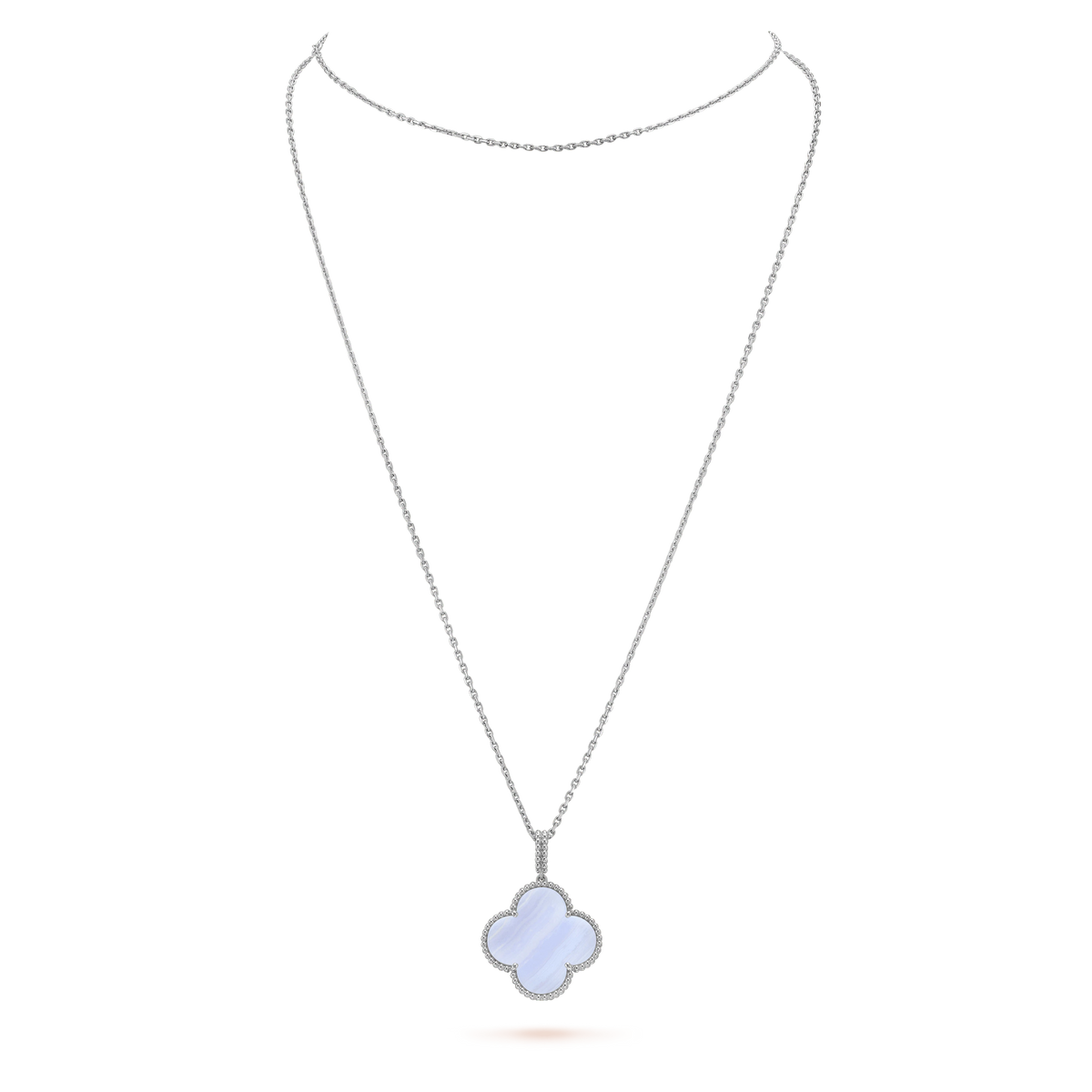 ¡®Lume Jewels¡¯CLOVER SILVER CHALCEDONY BIG CLOVER NECKLACE