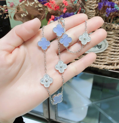¡®Lume Jewels¡¯CLOVER 10 MOTIFS CHALCEDONY DIAMONDS SILVER NECKLACE