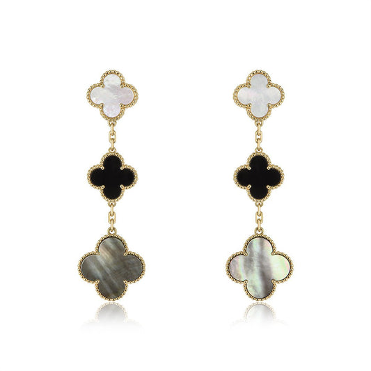 ¡®Lume Jewels¡¯CLOVER EARRINGS GOLD ONYX MOP 3 MOTIF